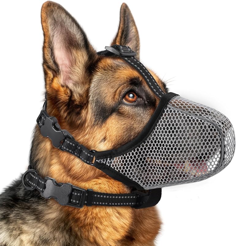 Focinheira para Cães em Malha Macia e Respirável com Faixas Refletivas BONTHEE, Cinza L