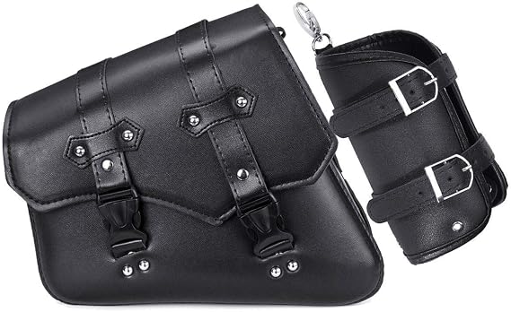 Motorcycle Saddle Bag PU Leather Waterproof Saddlebags Black Left/Right Side For Harley Davidson Universal (Left)