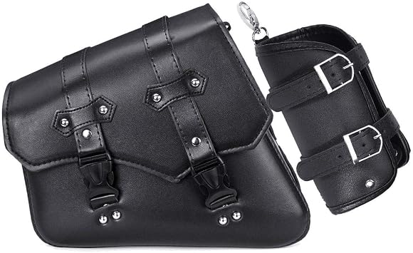 Motorcycle Saddle Bag PU Leather Waterproof Saddlebags Black Left/Right Side For Harley Davidson Universal (Left)