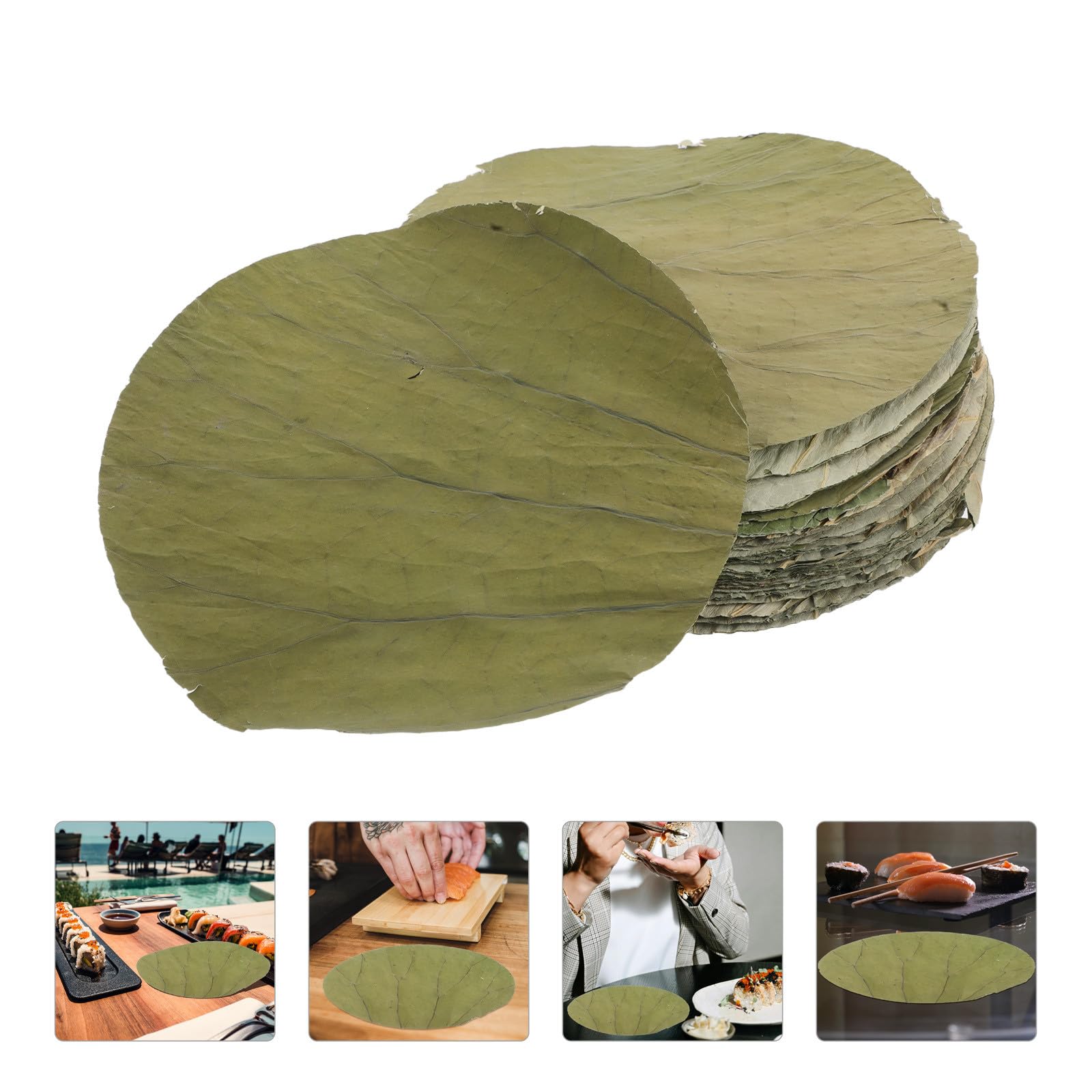 GARVALON Foglie di Loto Essiccate Rotonde di Rivestimento Naturale Affidabile e Sano 100 Pezzi per Sushi per Decorazioni e Preparazioni