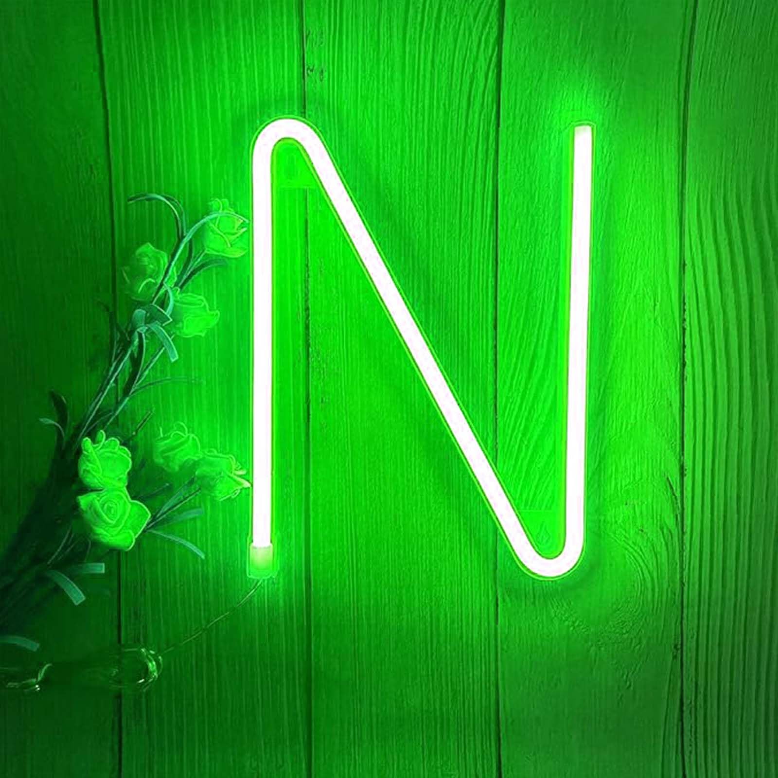 USB Rechargeable Neon Light for Indoor & Outdoor - Water-Resistant Green Alphabet Sign for Garden Camping Festival Use(Letters N) — image 1
