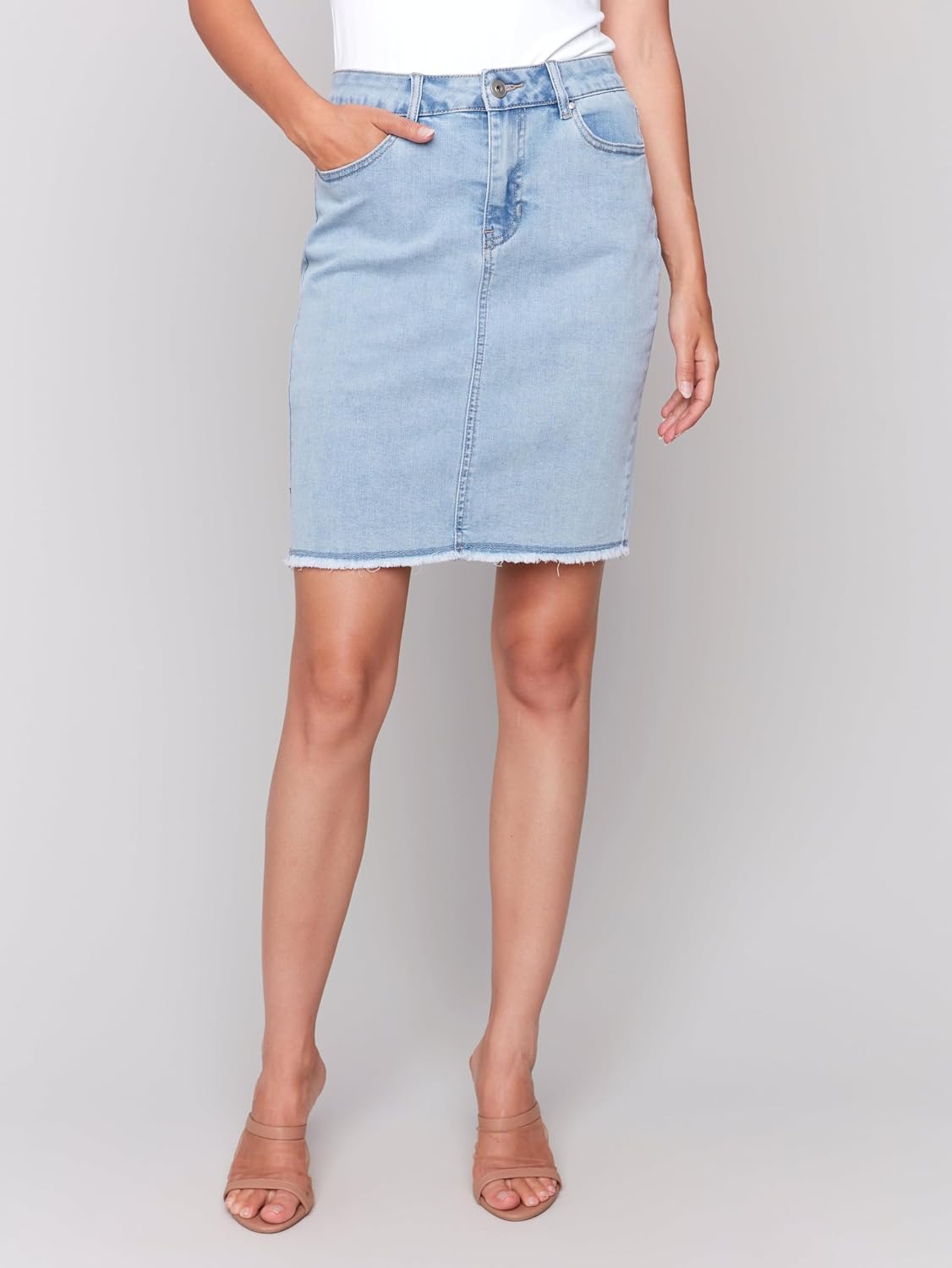 Frayed Hem Stretch Denim Skort by CWB