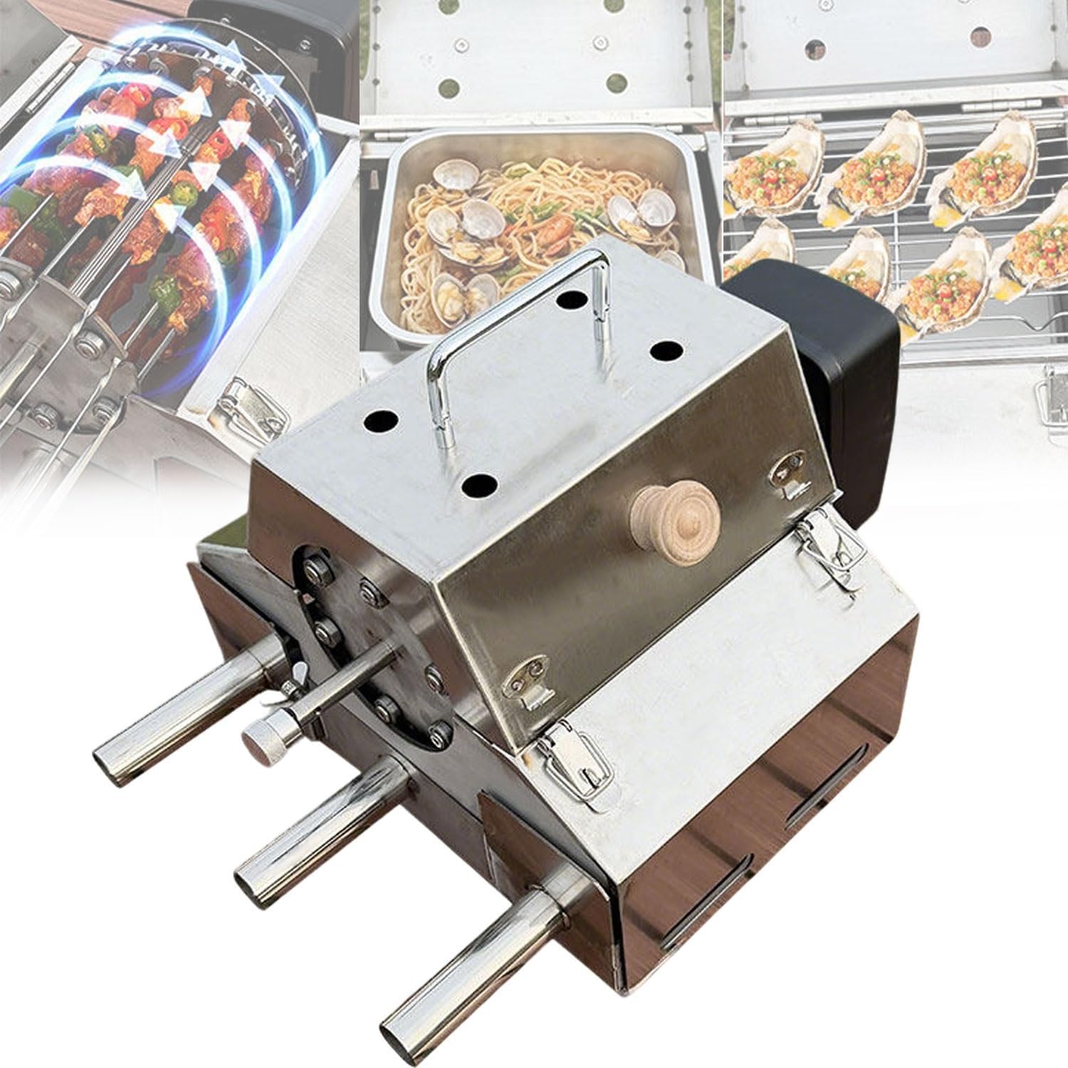 YXYLJOZ Electric Rotating Rotisserie Grill,Stainless Steel Charcoal BBQ Rotisserie Grill with Tumble Basket,100 BBQ Skewers,for Backyard,Camping,Outdoor Kitchen (20 Skewers)