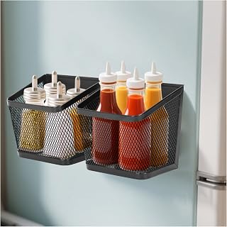 2 Pack Magnetic Spice Rack for Refrigerator and Oven Magnetic Fridge Basket Shelf Organizer for Kitchen Storage (Black)