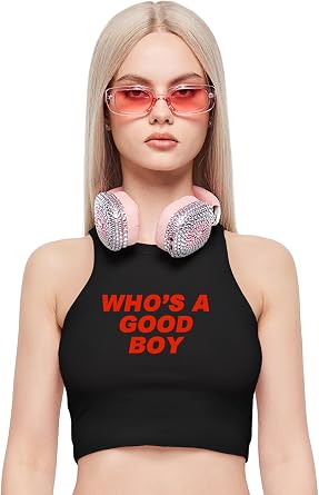 Y2K Crop Tank Top - Whos Sleeveless Round Neck Tight Fit Tank