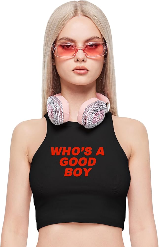 Y2K Crop Tank Top - Who's Sleeveless Round Neck Tight Fit Tank