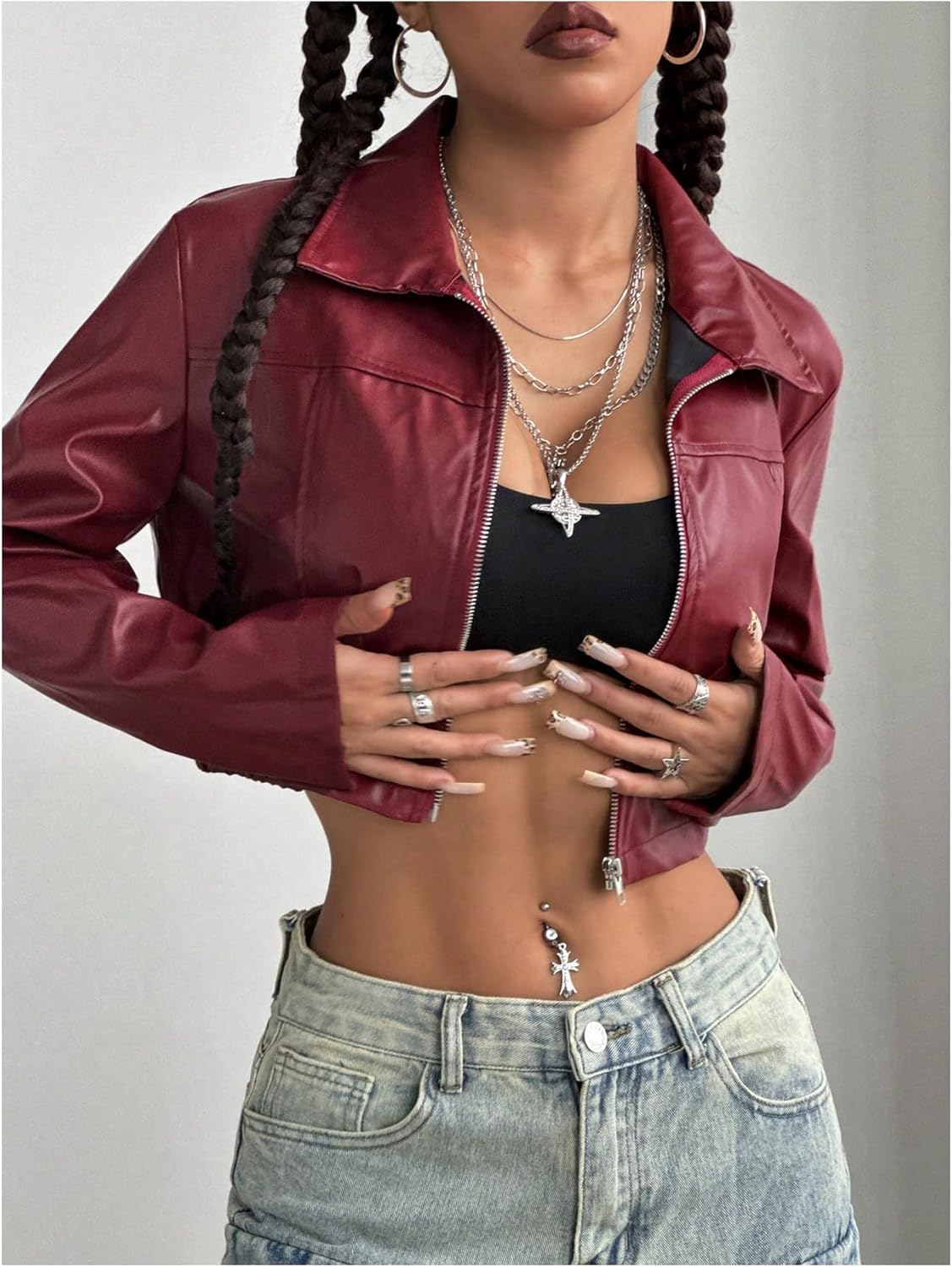 Verdusa Women's Motorcycle Leather Race Car Jacket Cropped Streetwear Lightweight Long Sleeve Outerwear - Image 5