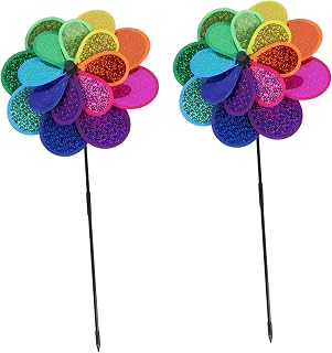 MERRYHAPY 2 Sets Eight-Leaf Sequin Windmill Spinners for Outdoor Kid Toys Outdoor Playset Glitter Decor Garden Stake Wind Spinners Pick Windmill for Decor Lawn Ornament Yard Decor