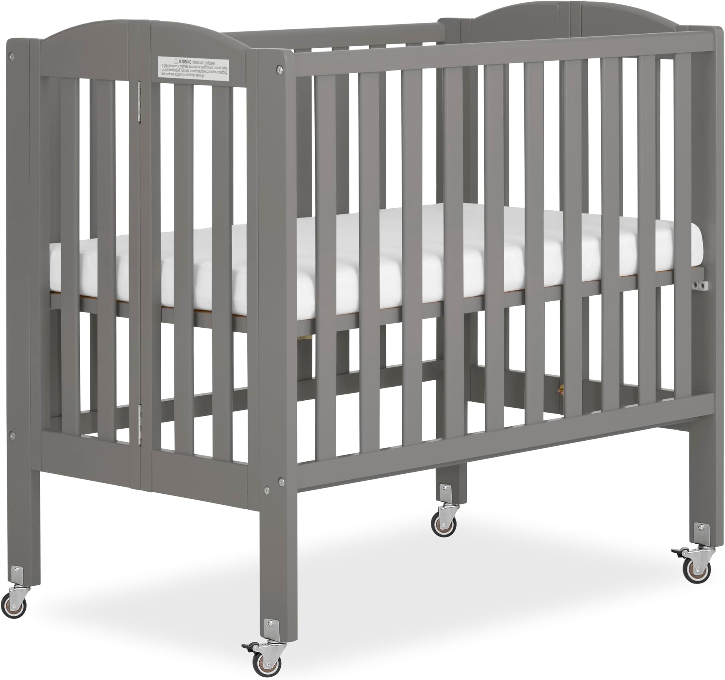 Dream On Me 2-in-1 Portable Mini Crib, Non-Full Size Baby Crib for Small Spaces, 2 Mattress Heights, Compact Travel Design, Includes Mattress, GREENGUARD Gold & BSA Certified, Steel Grey