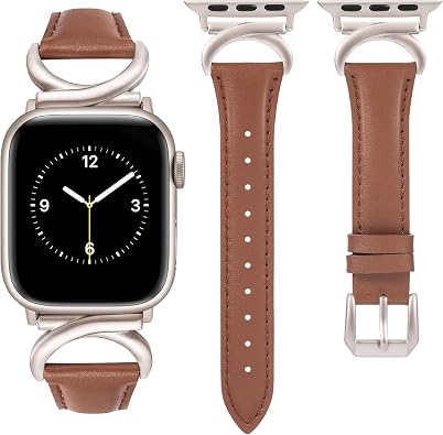 Leather Bands Compatible with Apple Watch Band 38/40/41/42/44/45/46/49mm Women, Slim Thin Dressy Designer Strap with C-Shape Metal Buckle for iWatch Series 11 10 9 8 7 6 5 4 SE/Ultra 3 2 1