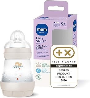 MAM Easy Start Anti-Colic Baby Bottle (160 ml) | 0+ Mon | Babyflasche für Neugeborene | Mit Bodenventil | 94% Akzeptanz | 96% Hebammen-Empfehlung | 80% weniger Koliken | Robbe/beige/cotton