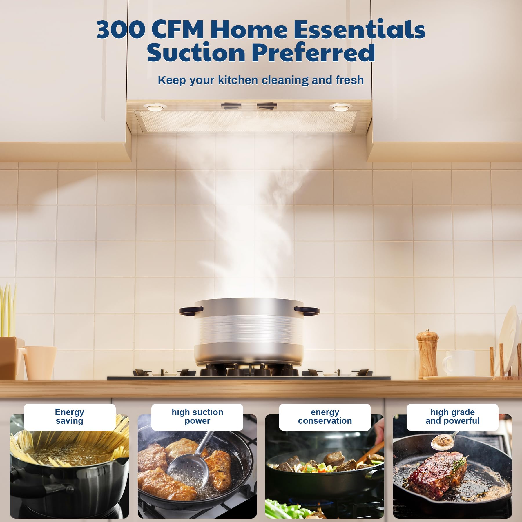 PM300SS Range Hood Insert For Under-Cabinet,21-Inch Built,300 Max Blower CFM,Stainless Steel,Customized Power Supply Package,2-speed Adjustment Exhaust Fan And Spotlight - 3