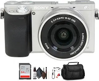 Sony Alpha a6000 ミラーレスカメラ 16-50mmレンズ(シルバー) バッグ付き 64GB メモリーカード カードリーダー エッセンシャルアクセサリー