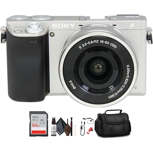Sony Alpha a6000 Mirrorless Camera with 16-50mm Lens (Silver) with Bag, 64GB Memory Card, Card Reader, Plus Essential Accessories
