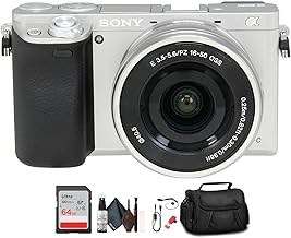 Alpha a6000 Mirrorless Camera with 16-50mm Lens (Silver) with Bag, 64GB Memory Card, Card Reader, Plus Essential Accessories