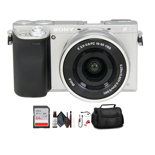 Sony Alpha a6000 Mirrorless Camera with 16-50mm Lens (Silver) with Bag, 64GB Memory Card, Card Reader, Plus Essential Accessories