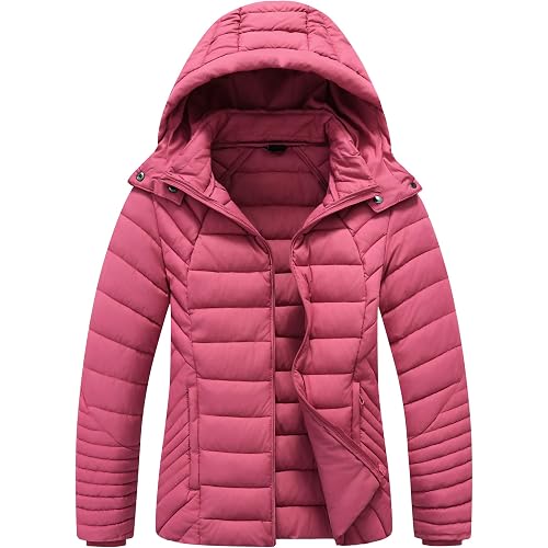 Women's Quilted Down Coat | Lightweight, Windproof, Waterproof, Detachable Hood, Warm for Winter Travel