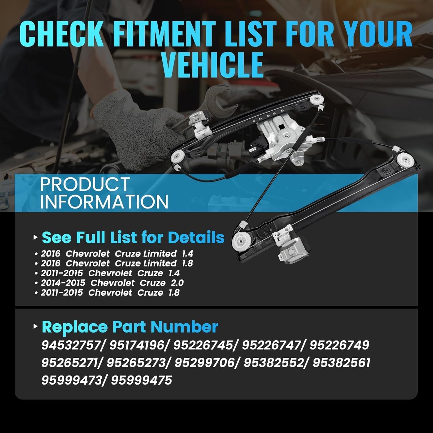 748-974 Front Left Driver Side Power Window Regulator with Motor 7 Pins Compatible with Chevrolet Cruze Limited 2016,2011-2015 Chevrolet Cruze,Replace# 95174196,95226747,95265273 95299706,94532757