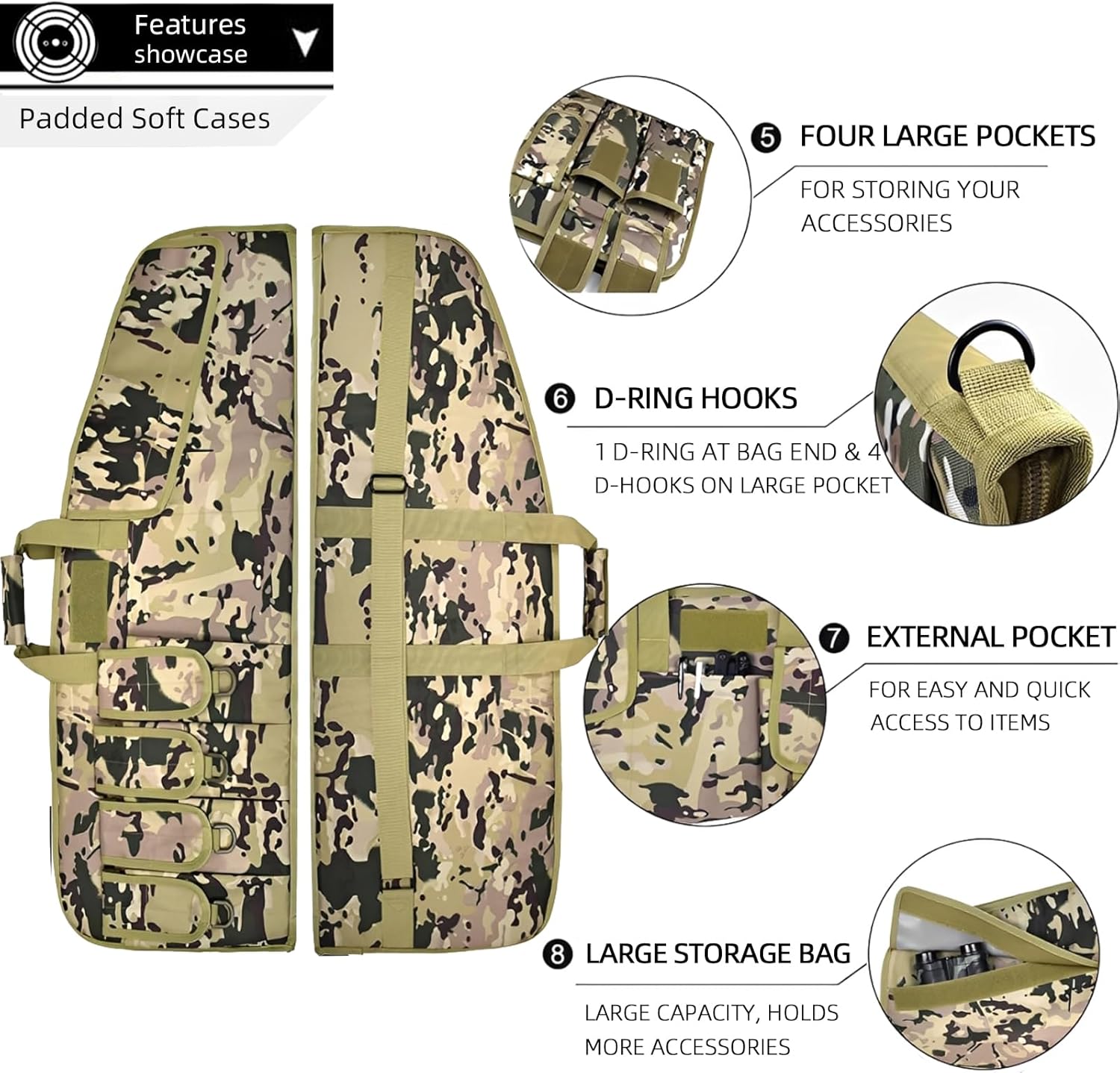 Tactical Rifle Case Single Scoped,Soft Shooting Range Bag with Fastening Straps Inside,Dual Lockable Zippers,6 Pouches,2 carrying methods,36" 42"