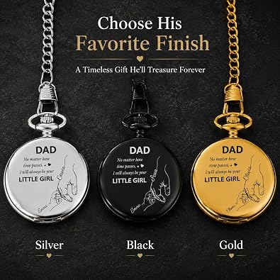 VEELU Personalized Holding Hands Pocket Watch Dad Gifts from Daughter Son Custom Pocket Watch and Chain with Engraved Text Fathers Day Birthday Gift for Men Grandad Grandpa Husband