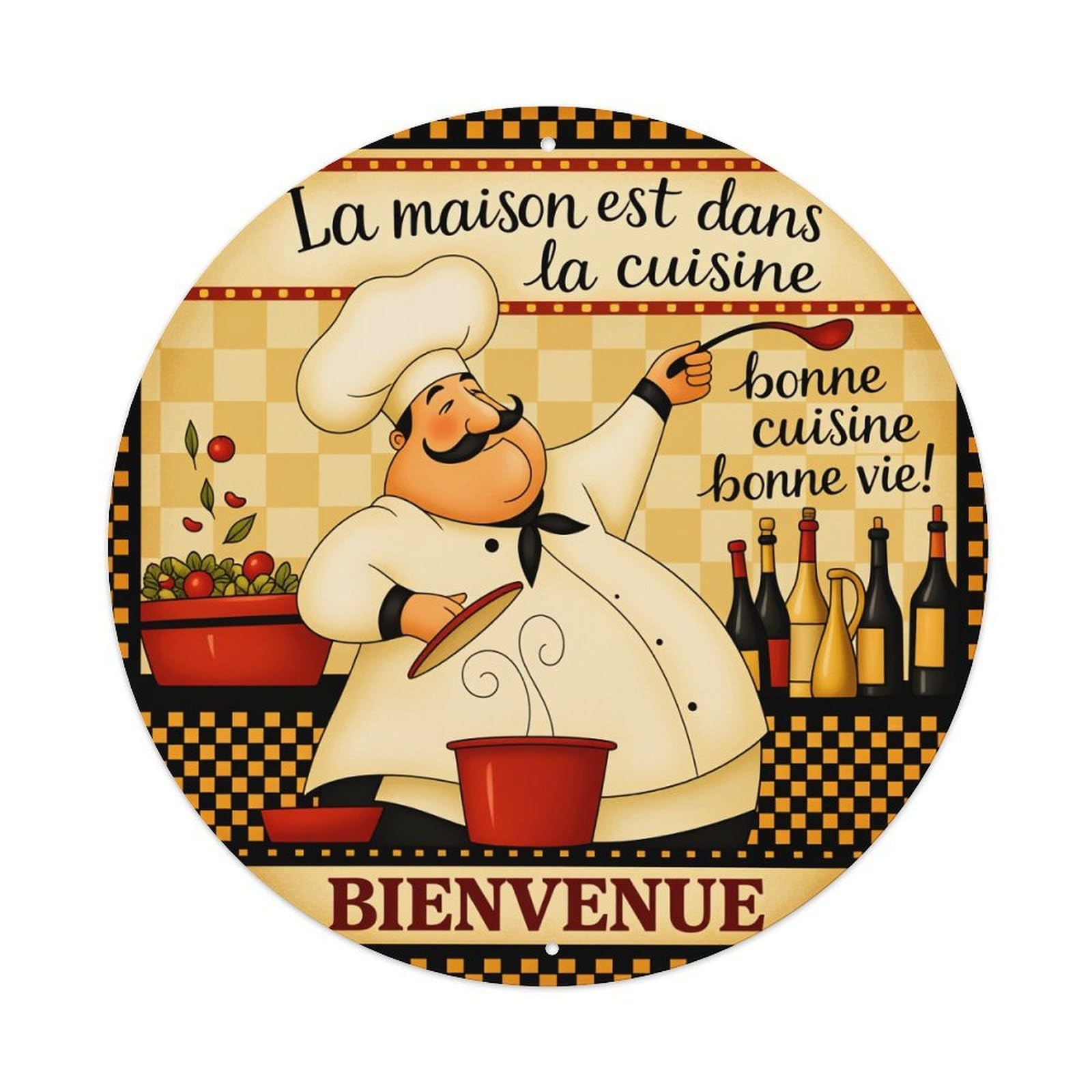 Chef Cooking Kitchen Welcome Pattern Metal Tin Sign Vintage Garden Bedroom Cafe Bar Man Cave Home Wall Decor Metal Poster 8x8 inches