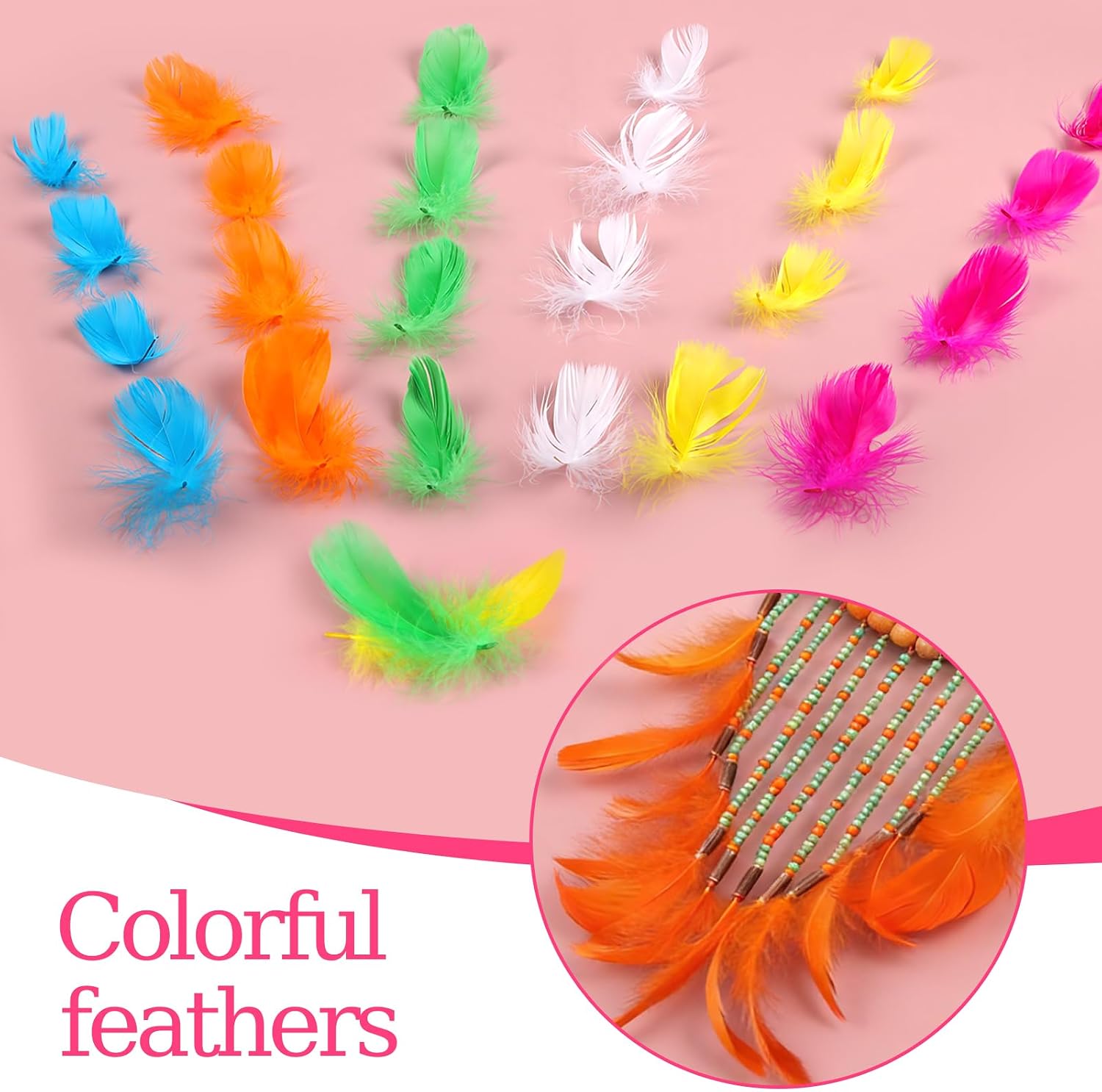 Phinus Craft Feathers 400P, 2-4 Inch Colored Goose Feathers for Crafting, Feathers Bulk for DIY, Wedding, Carnival, Home Party Decorations, Dream Catcher Supplies, Kindergarten Art Projects