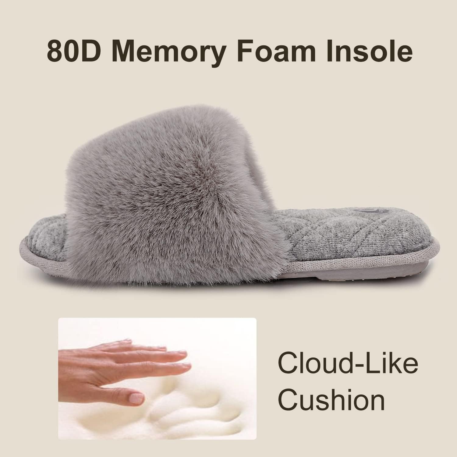 Miniatura 5 de LongBay Pantuflas de espuma viscoelástica de piel sintética para mujer, cómodas y planas, con puntera abierta, cómodas sandalias de casa