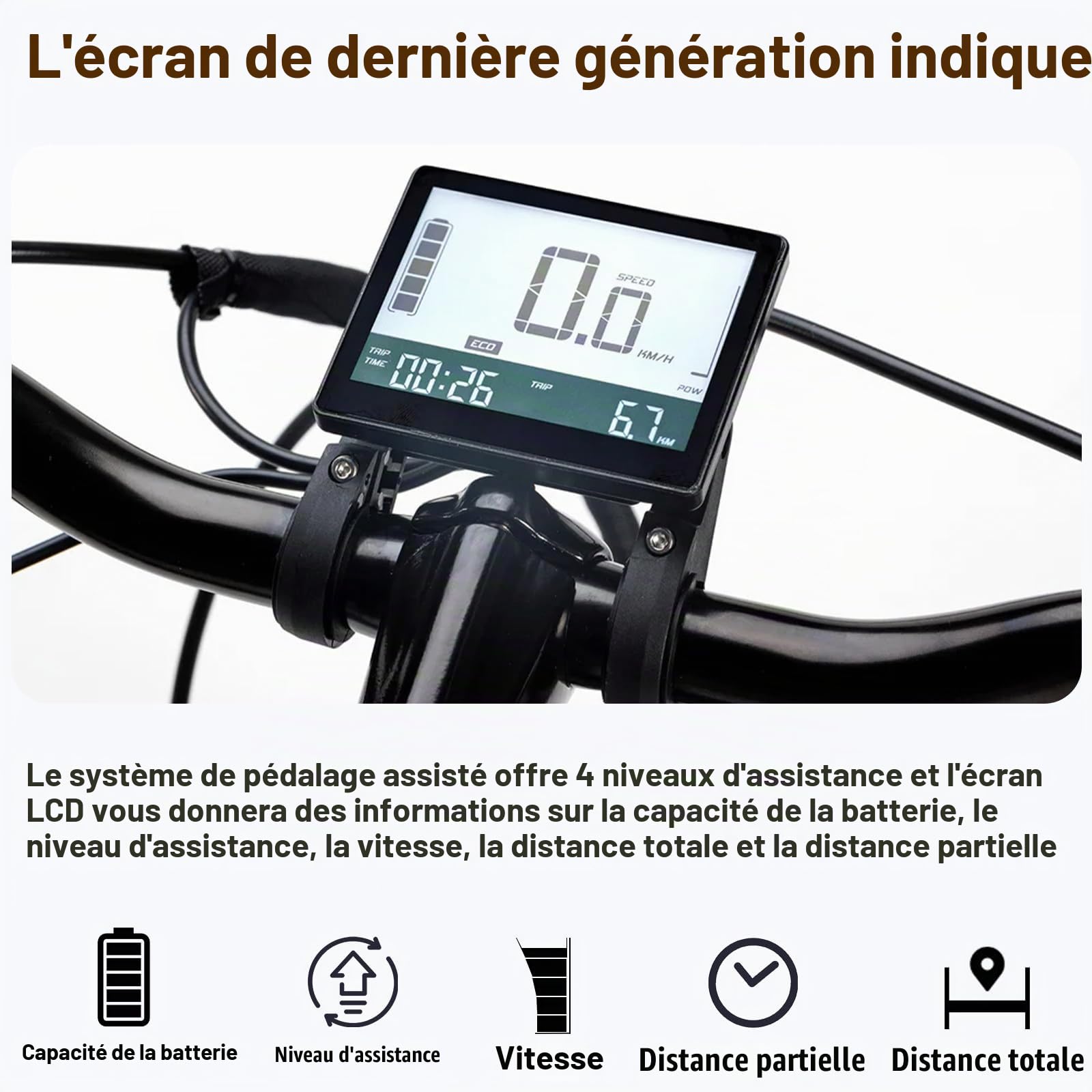 Vélo électrique pour Adultes 250W Vélo de Ville électrique Moteur arrière Femmes Hommes Vélo de Randonnée 100 km d'autonomie grâce à Une Batterie Li-ION 43,2 V 561,6 Wh 7 Vitesses