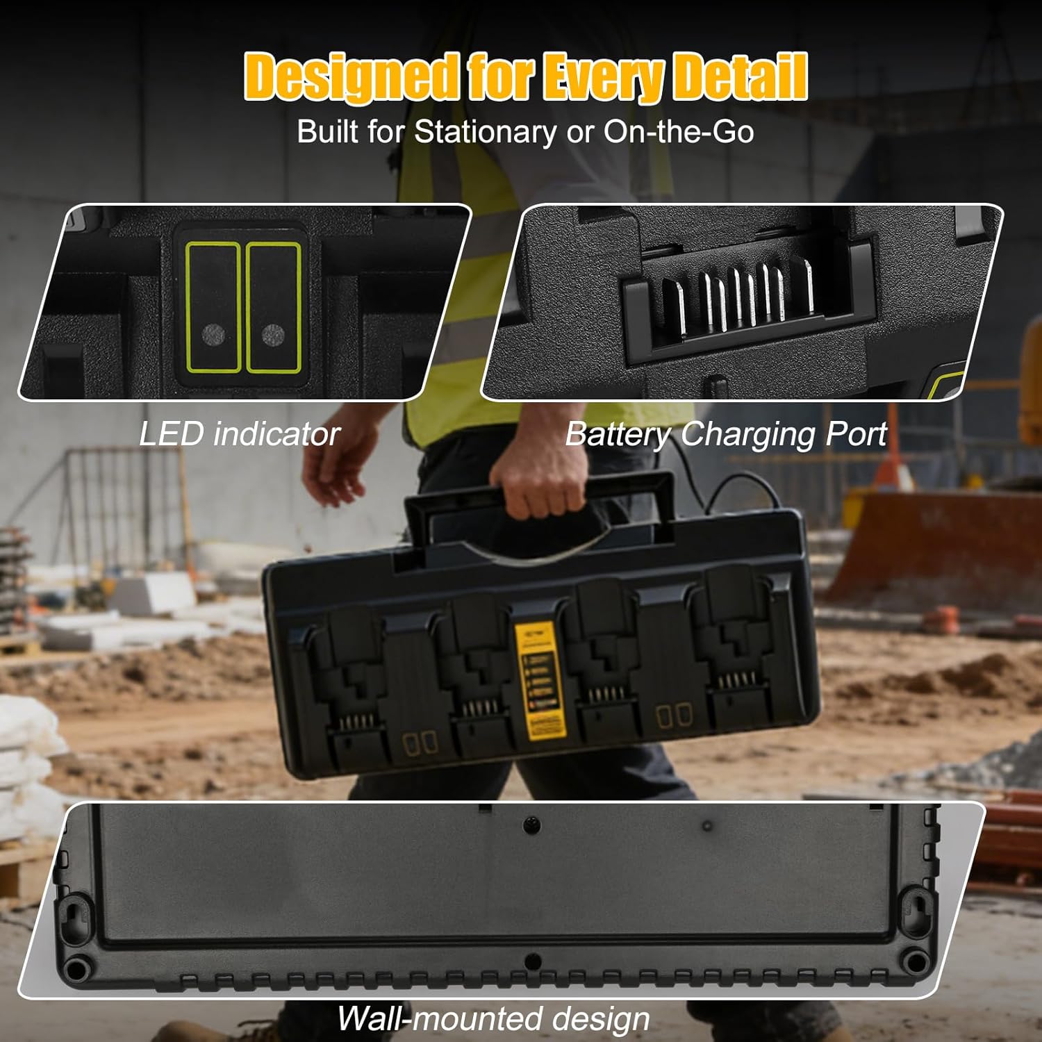 DCB104 Charger Replacement for Dewalt 20V Battery Charger, 4-Port 3A Rapid Charger Station, Compatible with Dewalt 12V/20V Max Batteries