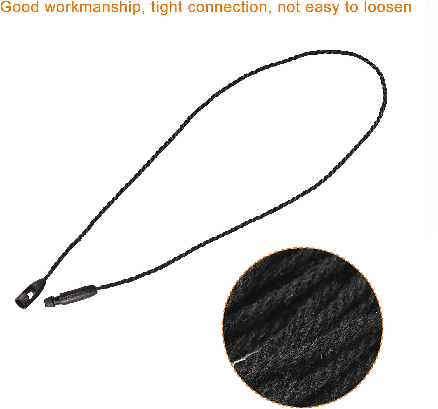 MECCANIXITY Cotton Hang Tag String Snap Lock Pins Loop Price Tag Fastener Plastic Tags Ties Black 7.8 Inch Pack of 100