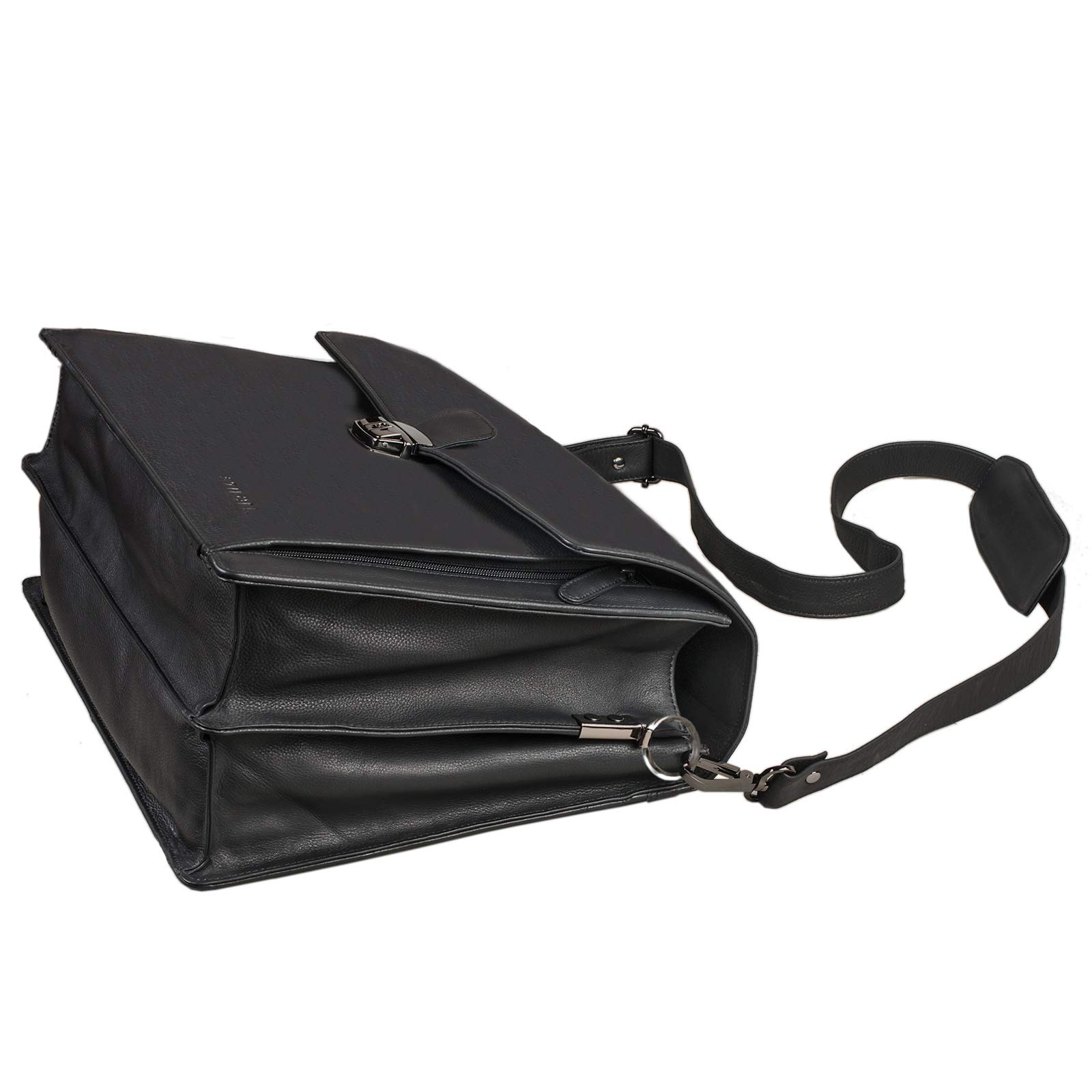 STILORD "Noel Aktentasche Leder Herren Vintage Schwarz Groß klassische Arbeitstasche Bürotasche Umhängetasche Dokumententasche mit Laptopfach 13,3 Zoll und Trolleyschlaufe