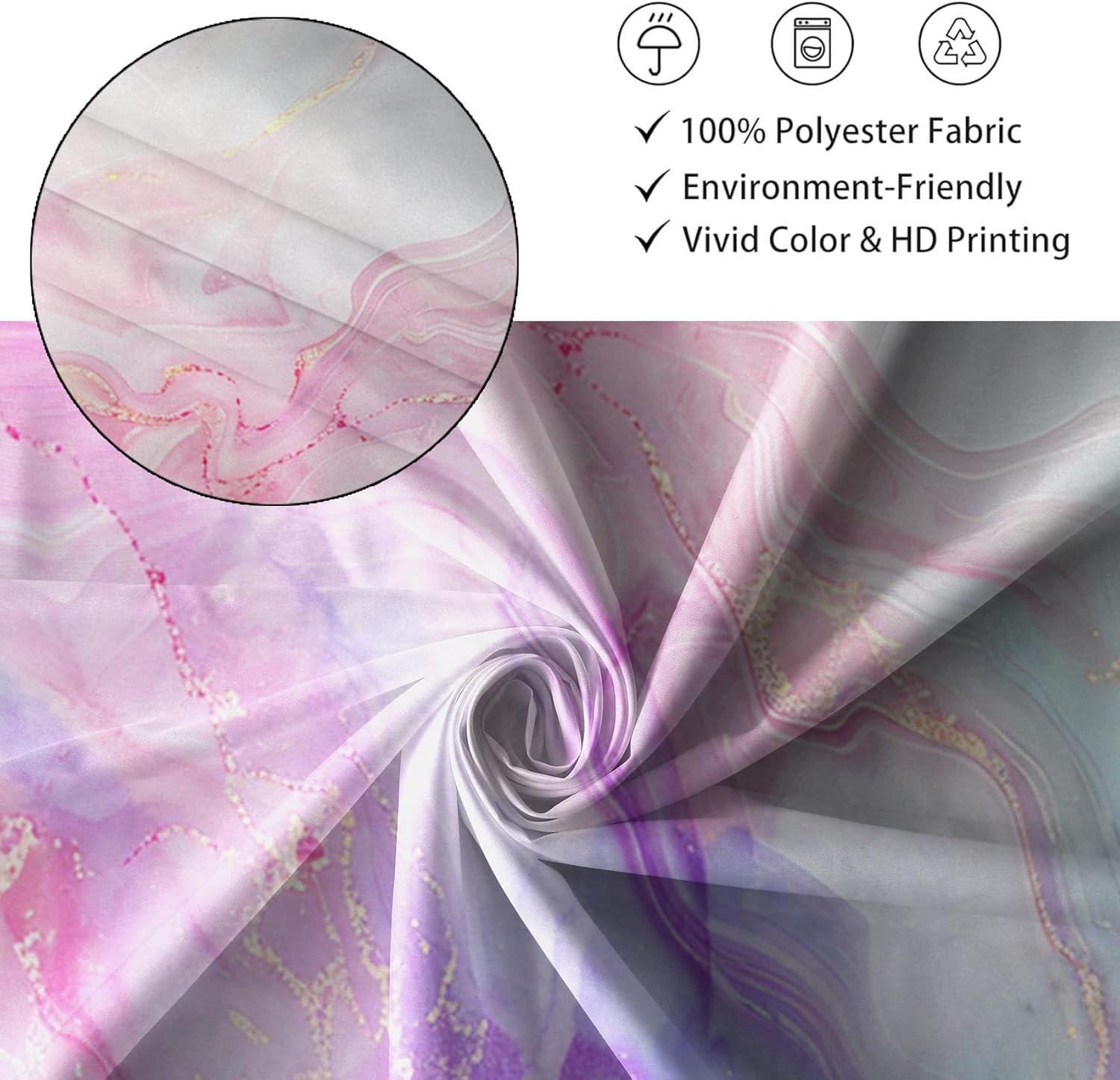 Renaiss 72x78 Inches Marble Shower Curtain Abstract Pink Purples Blue Fluid Ink Art Texture Lines Modern Luxury Fabric Shower Curtains for Bathroom Decor Set Polyester Waterproof with Hooks