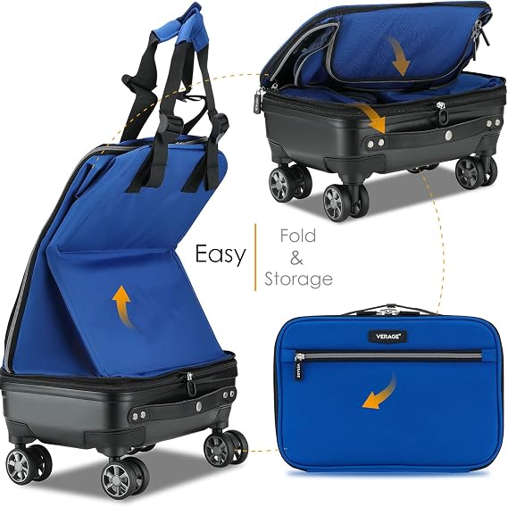 Verage Expandable Travel Luggage Lightweight Foldable Suitcase with Detachable Spinner Wheels, Rolling Collapsible Duffel Bag (Blue, 21 Inch Expands to 24 Inch)