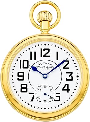 Gotham Mens Gold-Tone Mechanical Hand Wind Railroad Pocket Watch # GWC14102G