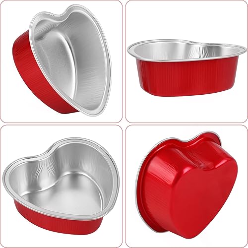 Miniatura 3 de 120 piezas de 3.4 onzas de 3.4 onzas en forma de corazón de San Valentín con tapas y cucharas, mini moldes de papel de aluminio para pasteles,
