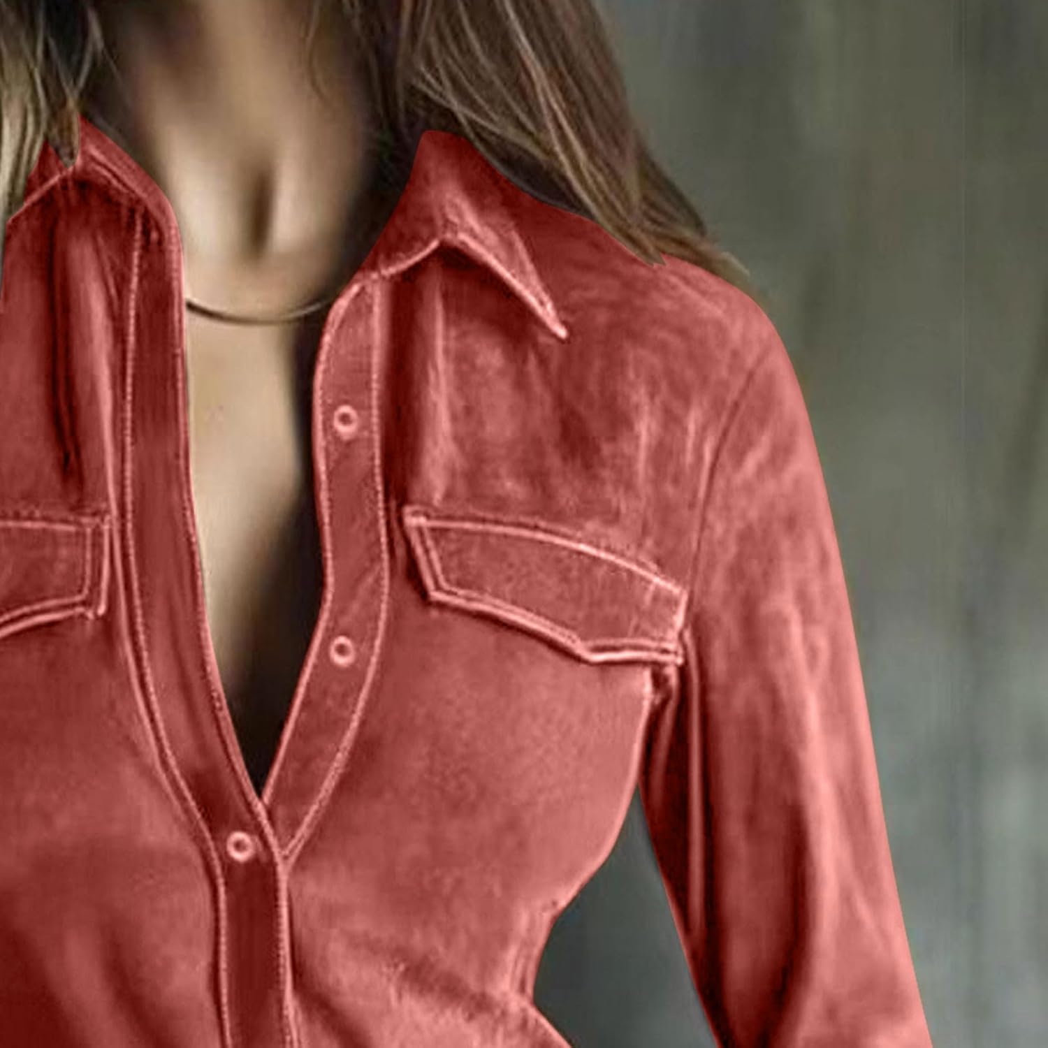 Women's Velvet Shirts Fashion Solid Button Down Lapel Loose Comfy Blouse Tops Spring Lightweight Shirt Jackets