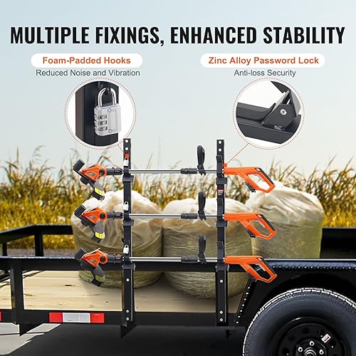 Miniatura 4 de VEVOR Rejilla para recortadora, 3 lugares, soporte para remolque, con bloqueo de contraseña de aleación de zinc, montado en la pared o montaje en