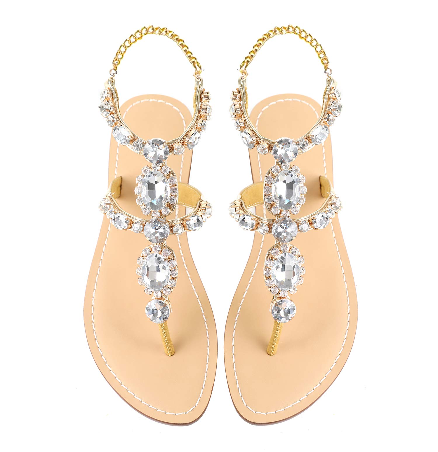 ZhuLinFeng Women'S Rhinestone Gladiator Sandals Flat Wedding Sandals Gem  Pearl Sparkling Bridal Bridesmaid Sandals Blue Bohemian Sandals