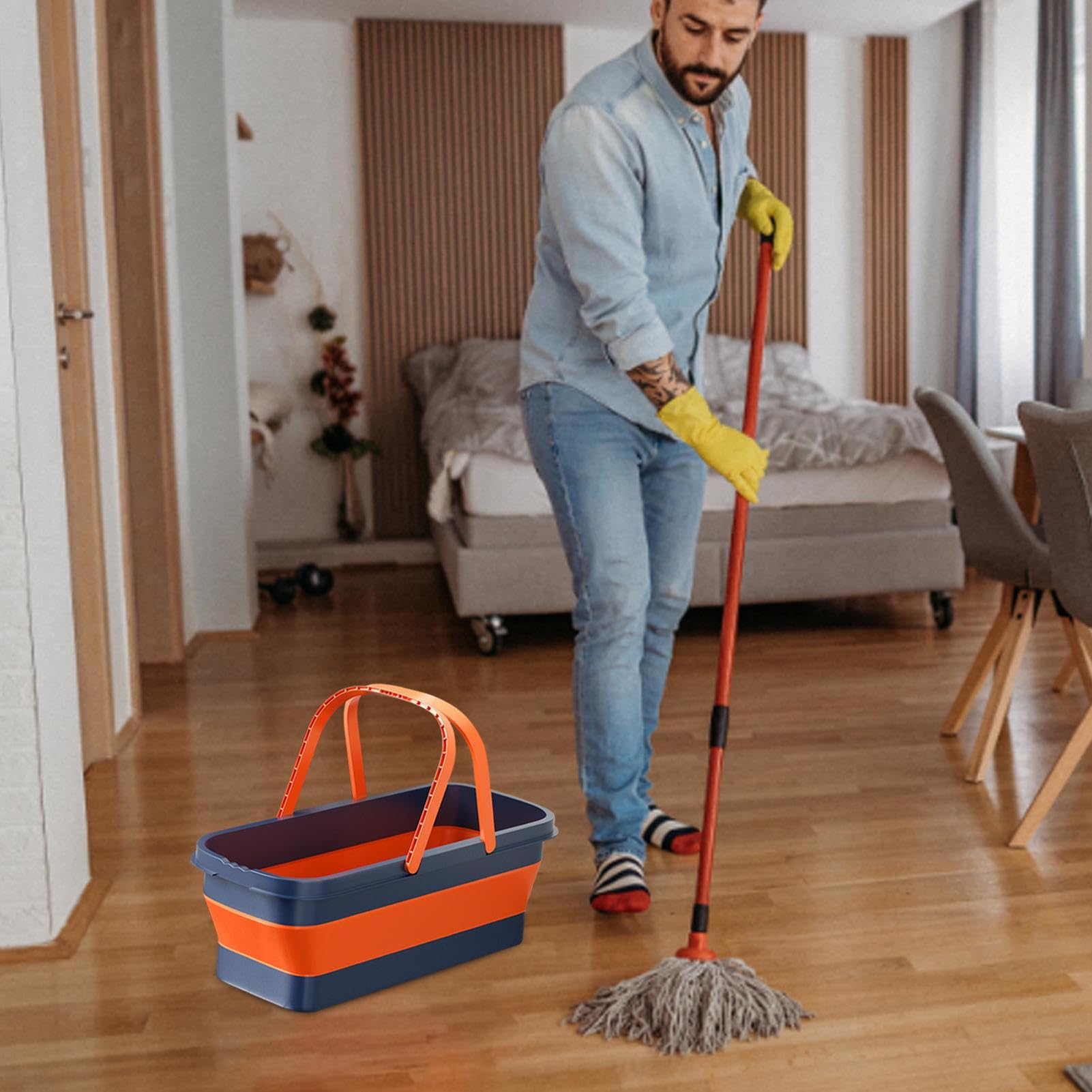 Faltbare Eimerwanne, Waschbecken Eimer, Mehrweg-Spülwanne mit Rädern