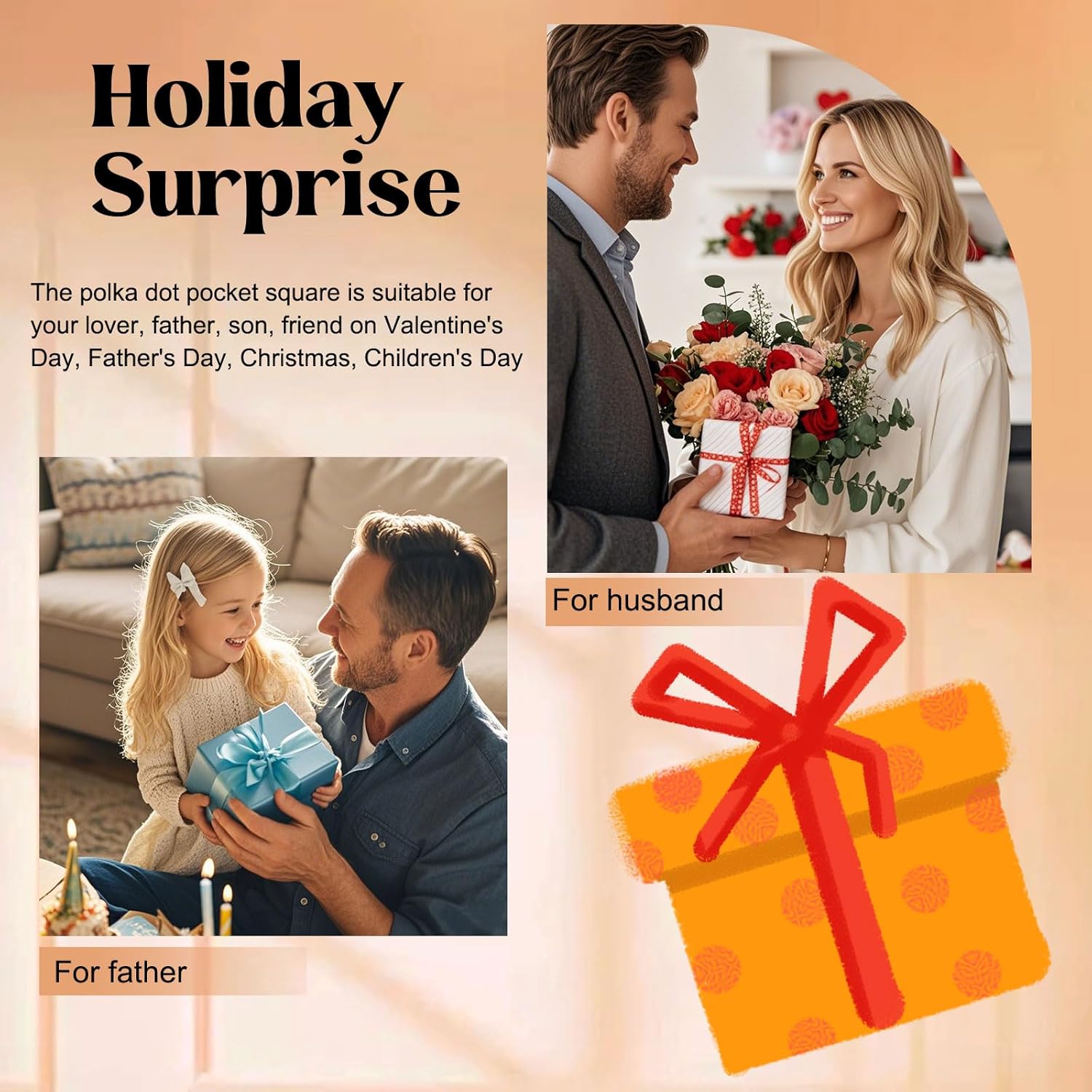 Polka Dot Handkerchiefs for Men, Mens Handkerchiefs Pocket Square with Holder for Wedding Party Banquet Formal Prom - Image 7