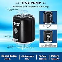 Vista 7 de CAMULAND Mini bomba de aire con diseño magnético, linterna de campamento, bomba eléctrica para inflables con batería de 1400 mAh recargable
