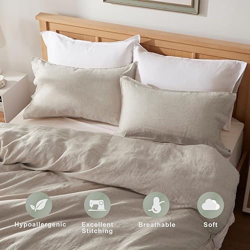 Miniatura 3 de TOSMO Juego de 2 fundas de almohada 100% lino tamaño King, fundas de almohada lavadas a la piedra, cierre de sobre, fundas de almohada suaves y