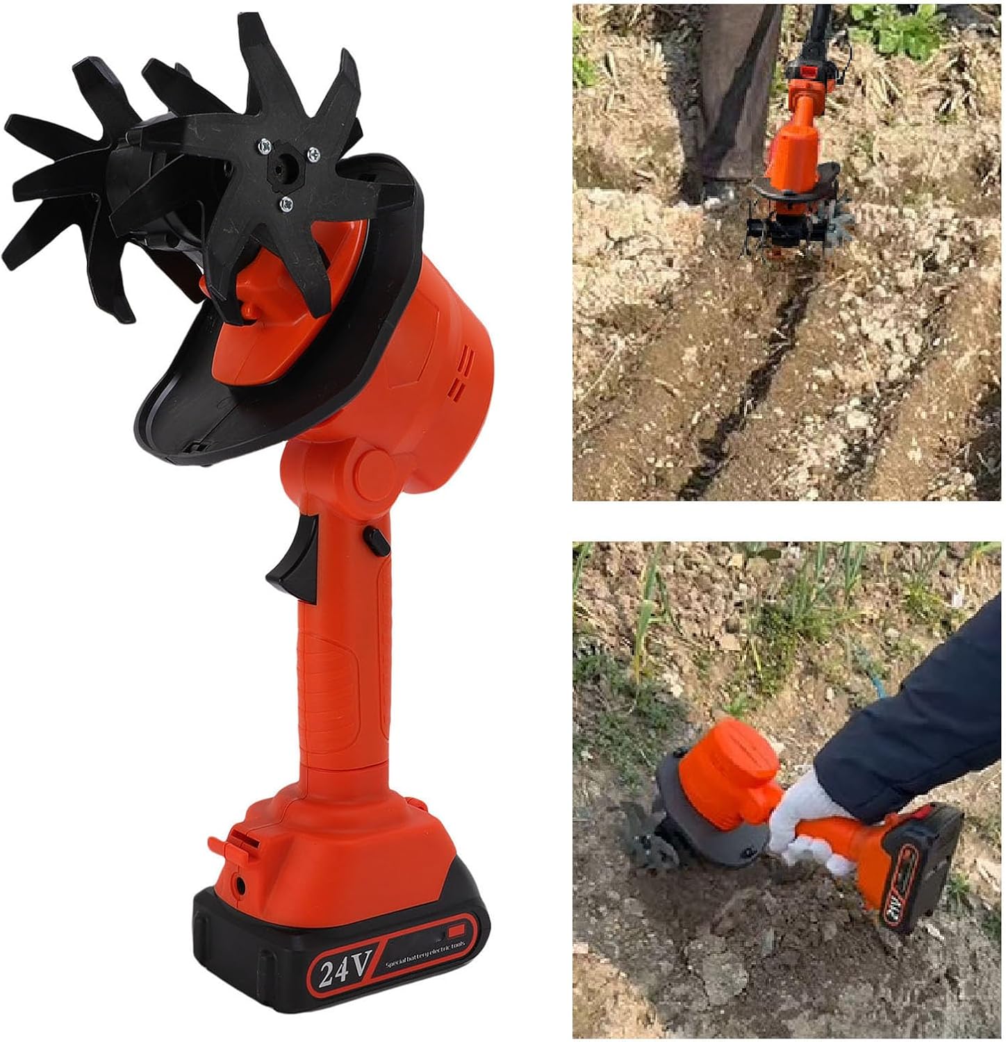 Keenso Cordless Tiller Cultivator Battery Powered with 1500mAh Lithium Battery Mini Tiller for Weeding Garden Cultivator with Safety Lock Ergonomic Handle (US Plug 100 to 240V)