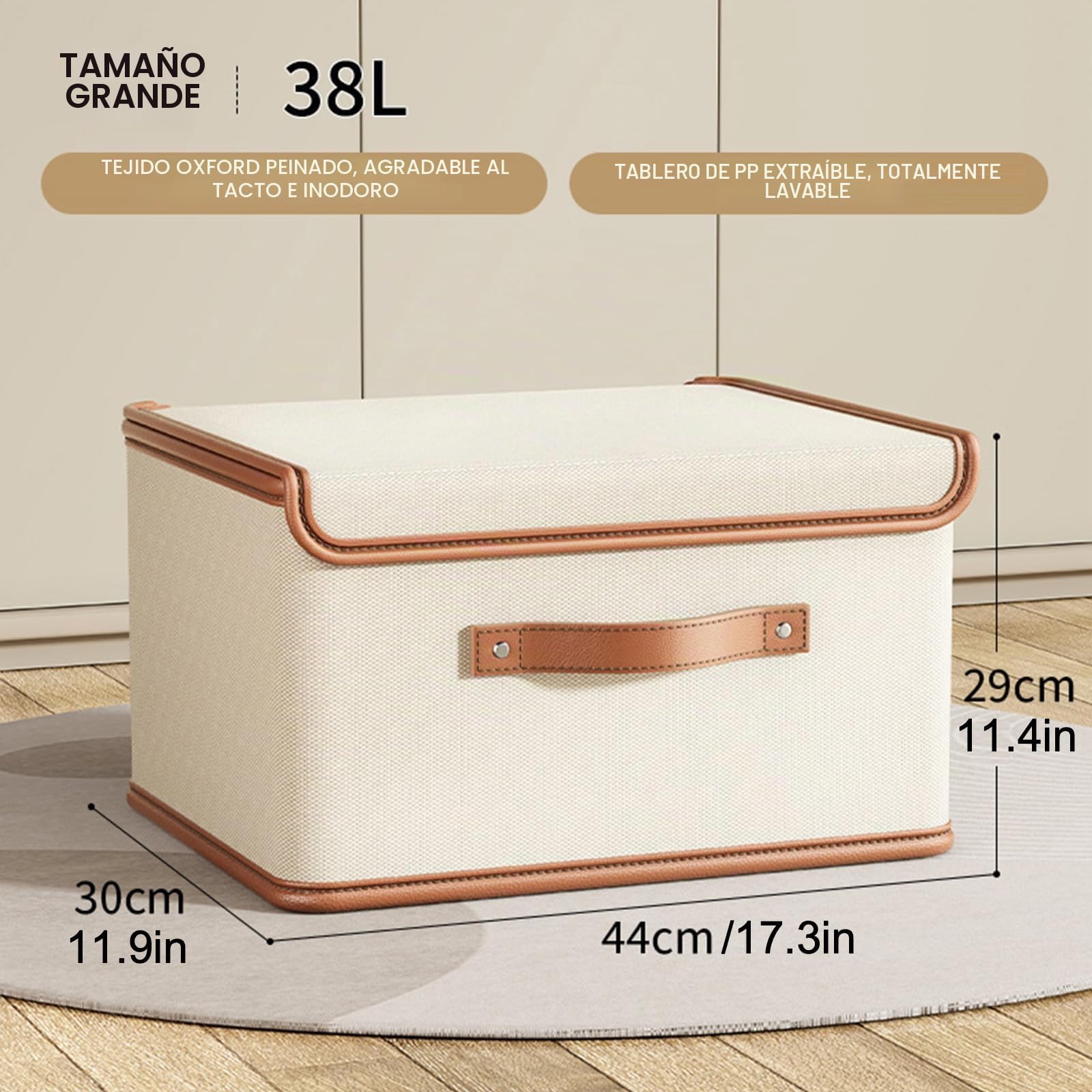 4 recipientes de almacenamiento de tela con tapa adjunta, organizador de ropa (44 x 30 x 29), armarios plegables transpirables para ropa, organización de temporada.