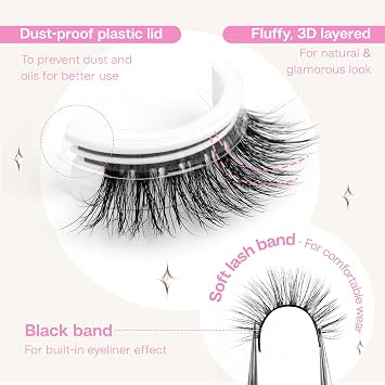 CALAILIS Self Adhesive Eyelashes Natural Look Wispy Press On Lashes No Glue Need Eyelashes 5 Pairs Reusable Cat Eye Self-adhesive False Lashes (C204)
