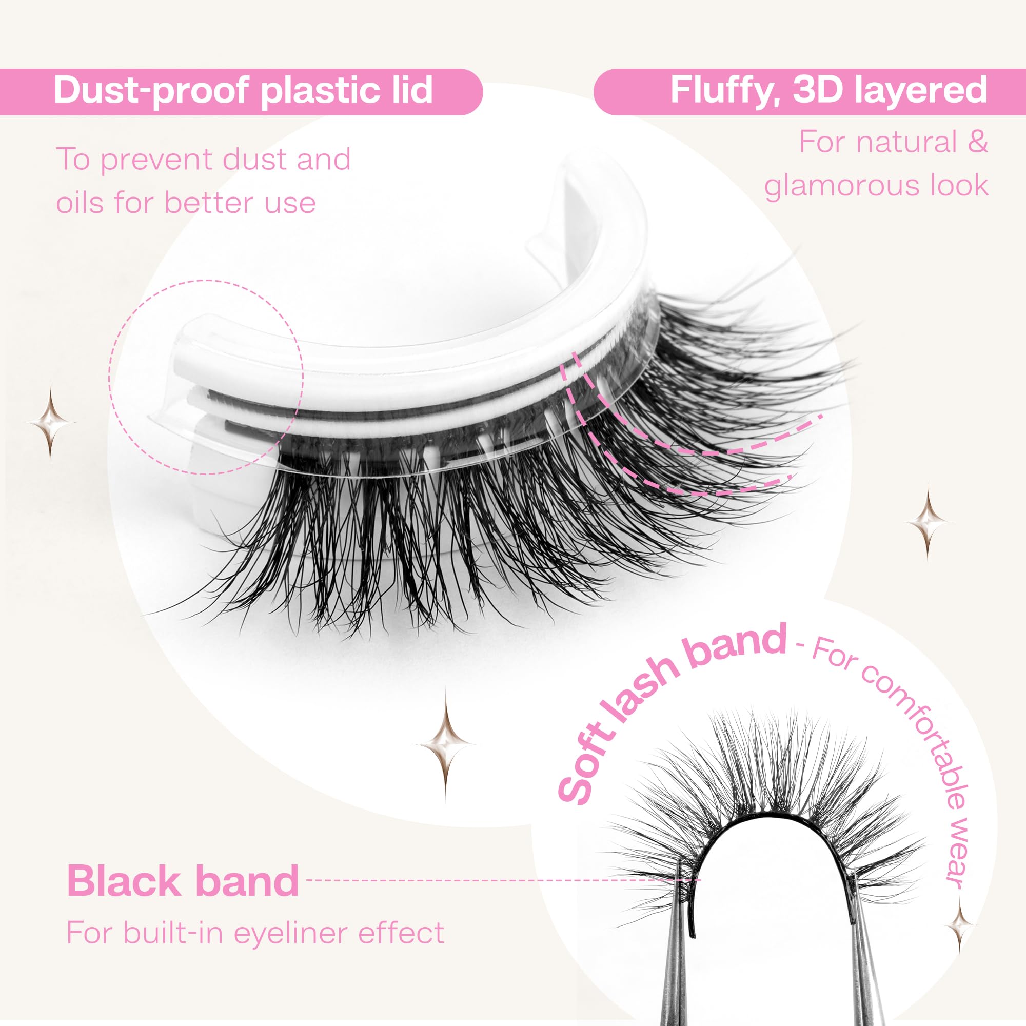 CALAILIS Self Adhesive Eyelashes 5 Pairs Natural Look Press On Lashes No Glue Need Eyelashes Reusable Cat Eye Wispy Self-adhesive False Lashes with Replacement Adhesive Strips (C131)