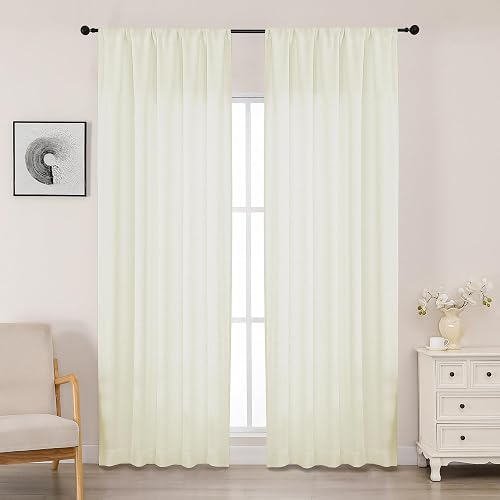 OWENIE Ivory Curtains 84 Inch Length 2 Panels Set, Farmhouse Light Filtering Fau