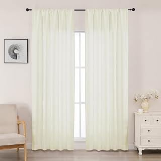 OWENIE Ivory Curtains 84 Inch Length 2 Panels Set, Farmhouse Light Filtering Faux Linen Textured Curtains Drapes for Bedroom Living Room, 50 inch Wide Drapes with Rod Pocket, Ivory, Each 50" Wx84 L