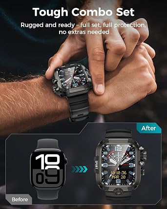 Goton Case with Band Kit for Apple Watch Series 11/10 46mm, Black | with Tempered Glass Screen Protector Full Body Shockproof Bumper Cover with Silicone Band for iWatch Men