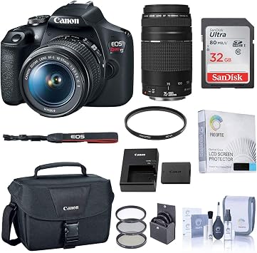 Canon EOS Rebel T7 DSLR Camera EF-S 18-55mm 75-300mm Lens, Essential Kit